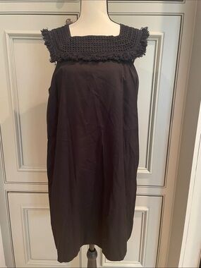 Madewell Black Crochet Fringe Square-Neck Mini Lined Dress 8